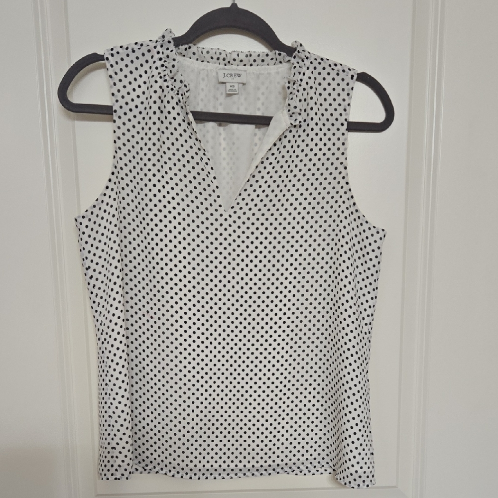 J. Crew Black and White Polka Dot Sleeveless Blouse